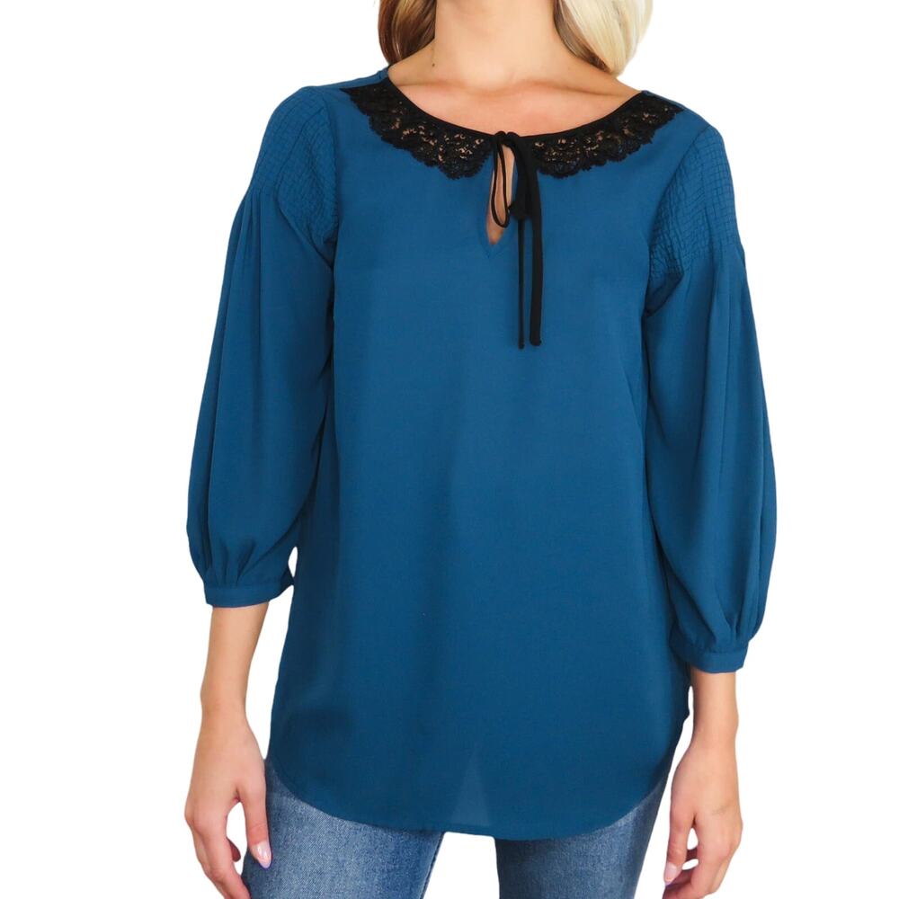 Disney by Lauren Conrad Teal Blue Peter Pan Collar Blouse Small Retro Twee